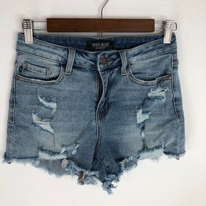 Judy Blue Women Frayed Hem Distressed Light Wash Denim Jean Shorts Size Small